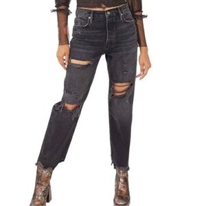 Free People We the Free High Rise Button Fly Black Denim Jeans Size 27